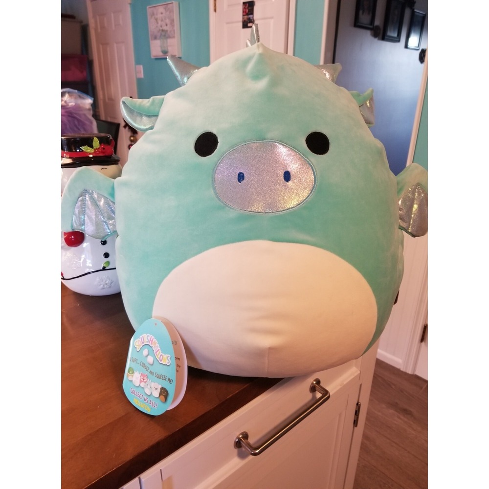 NWT Squishmallows 2019 16" Miles the Green Teal Dragon W/ Sparkly Nose  Wings